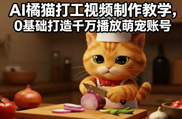 AI橘猫打工视频制作教学,流量狂飙,0基础打造千万播放萌宠账号-一起筹课网