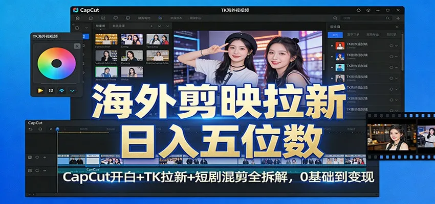 海外剪映拉新日入五位数:CapCut开白+TK拉新+短剧混剪全拆解,0基础到变现-一起筹课网