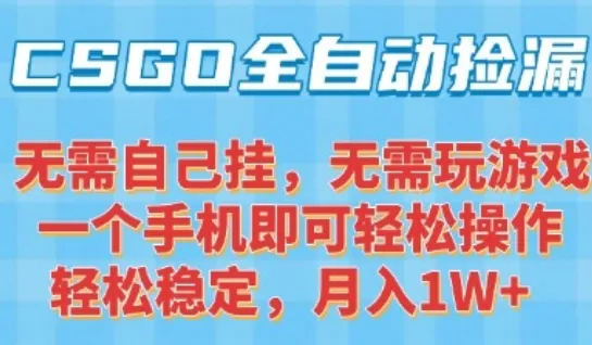 CSGO自动捡漏项目,最新独家玩法,一个手机可操作,新手小白轻松月入1W+,操作简单易上手【揭秘】