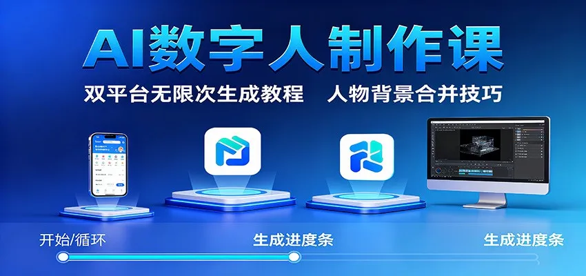 AI数字人制作课:双平台无限次生成教程,人物背景合并技巧-一起筹课网