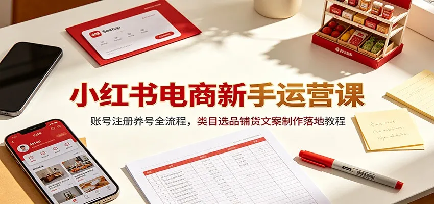 小红书电商新手运营课:账号注册养号全流程,类目选品铺货文案制作落地教程-一起筹课网