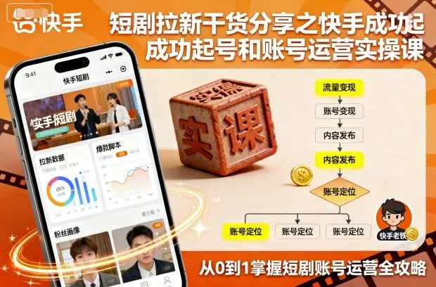 短剧拉新干货分享之快手成功起号和账号运营实操课-一起筹课网