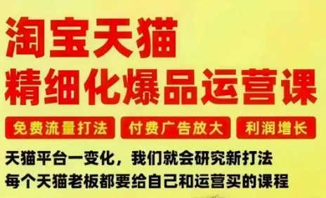 淘宝天猫精细化爆品运营课，免费流量打法-付费广告放大-利润增长-三大核心痛点，一次全部解决-一起筹课网
