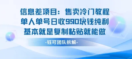 信息差项目：售卖冷门教程单人单号日收9张纯利基本就是复制粘贴就能做-一起筹课网