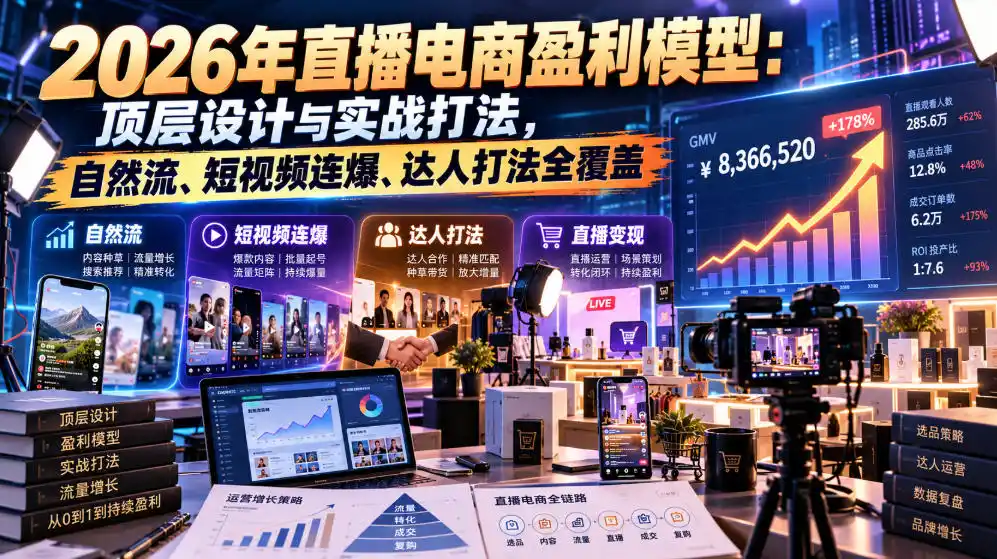 2026年直播电商盈利模型：顶层设计与实战打法，自然流、短视频连爆、达人打法全覆盖-一起筹课网