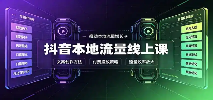 抖音本地流量线上课：账号搭建拍摄剪辑，文案创作与付费投放教学-一起筹课网