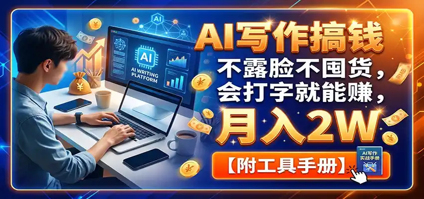 AI写作搞钱：不露脸不囤货，会打字就能赚，月入2W【附工具手册】-一起筹课网