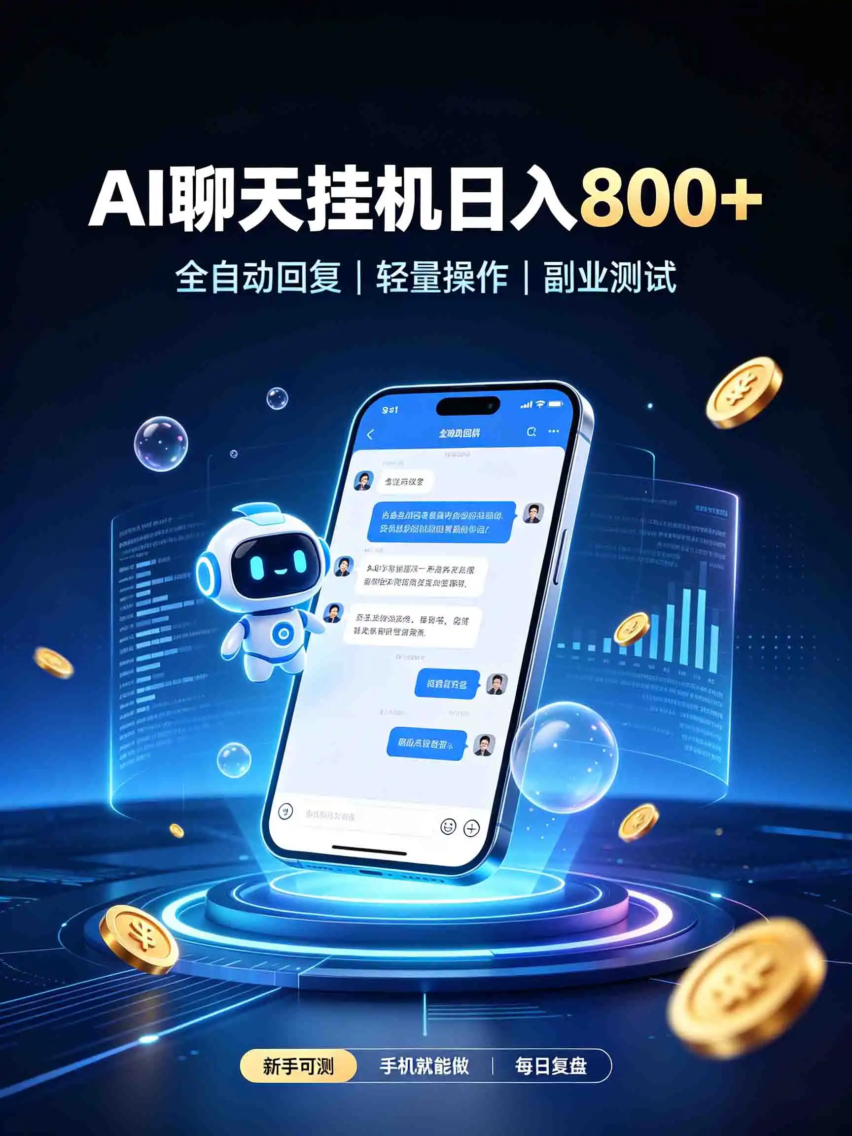 AI聊天挂机，日入800+，适用个人副业，工作室矩阵操作-一起筹课网