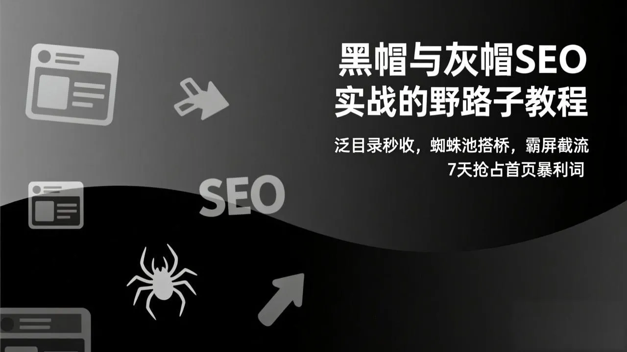 黑帽与灰帽SEO实战的野路子教程：泛目录秒收，蜘蛛池搭桥，霸屏截流，7天抢占首页暴利词-一起筹课网