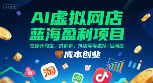 AI虚拟网店蓝海盈利项目,在家开淘宝、拼多多、抖店等虚拟品网店,零成本创业