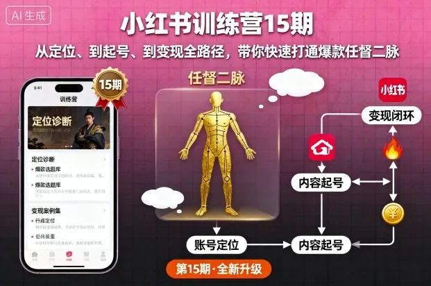小红书训练营15期,从定位、到起号、到变现全路径,带你快速打通爆款任督二脉