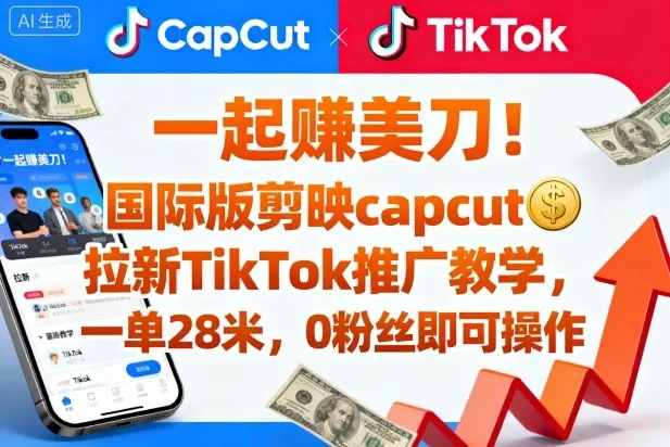 一起賺美刀!国际版剪映capcut拉新TikTok推广教学,一单28米,0粉丝即可操作(附推广入口和教学)
