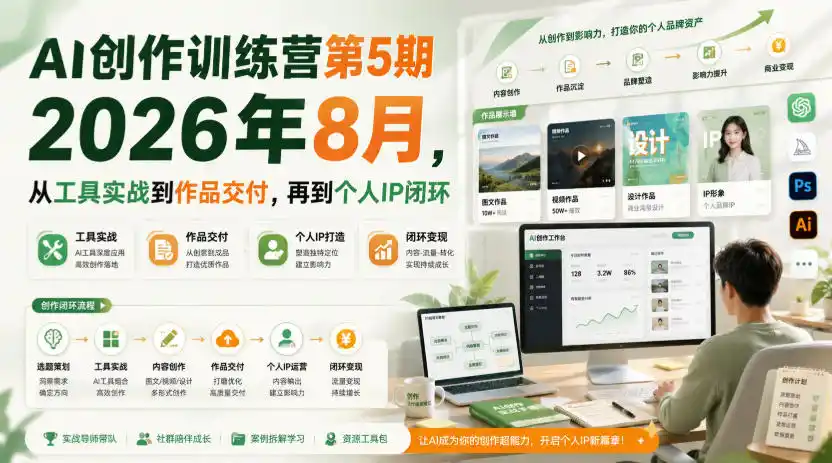 AI创作训练营第5期2026年8月，从工具实战到作品交付，再到个人IP闭环(更新0910)-一起筹课网